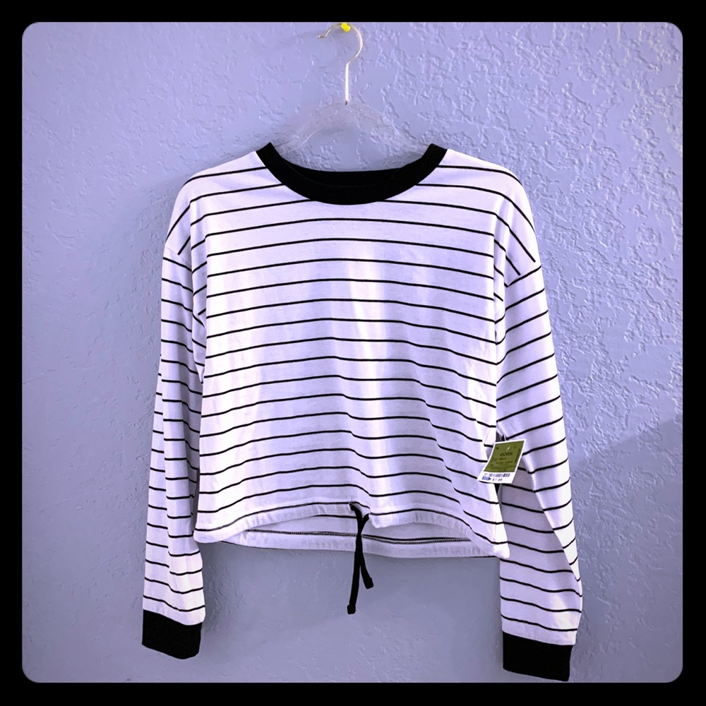 Orange Kiss Black & White Striped Long Sleeve